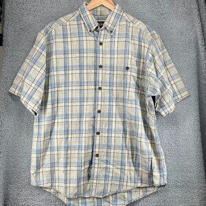 Woolrich Short-Sleeve Button-Down Plaid Shirt with Front Pocket Men's Large